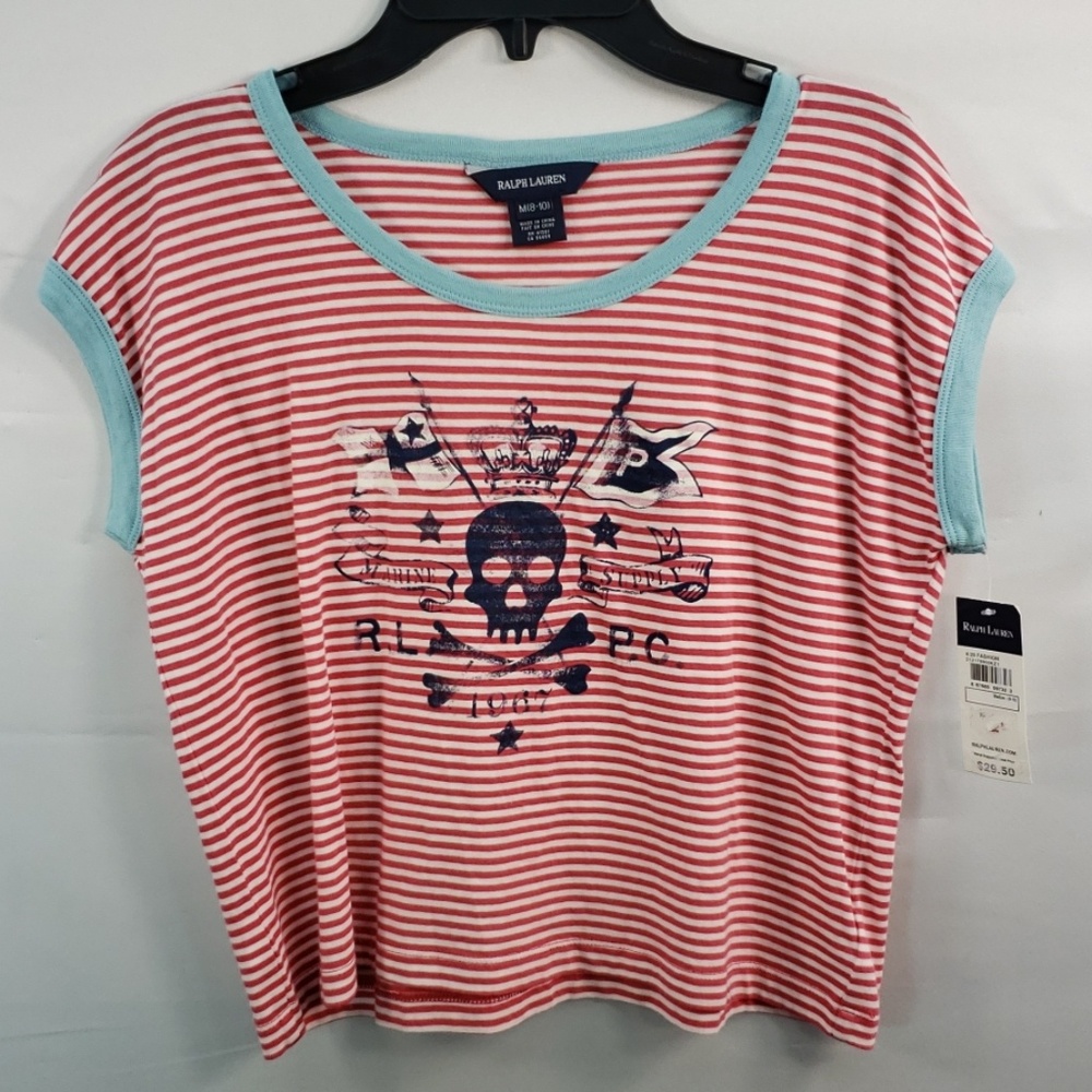 RALPH LAUREN POLO CAP SLEEVE STRIPED T-SHIRT